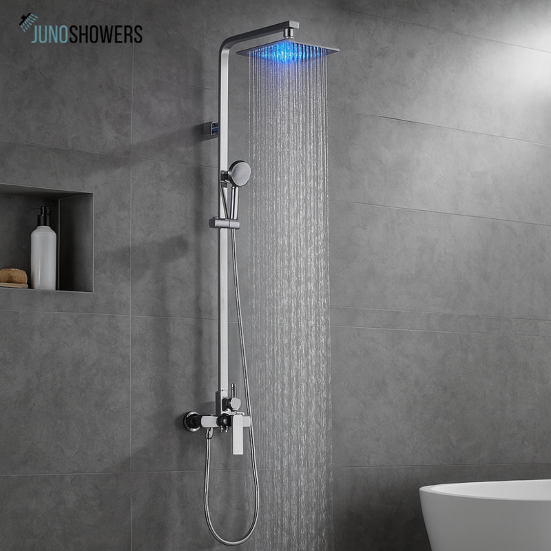 Juno Brass Finish LED Shower Set with Shower Faucet and Handshower