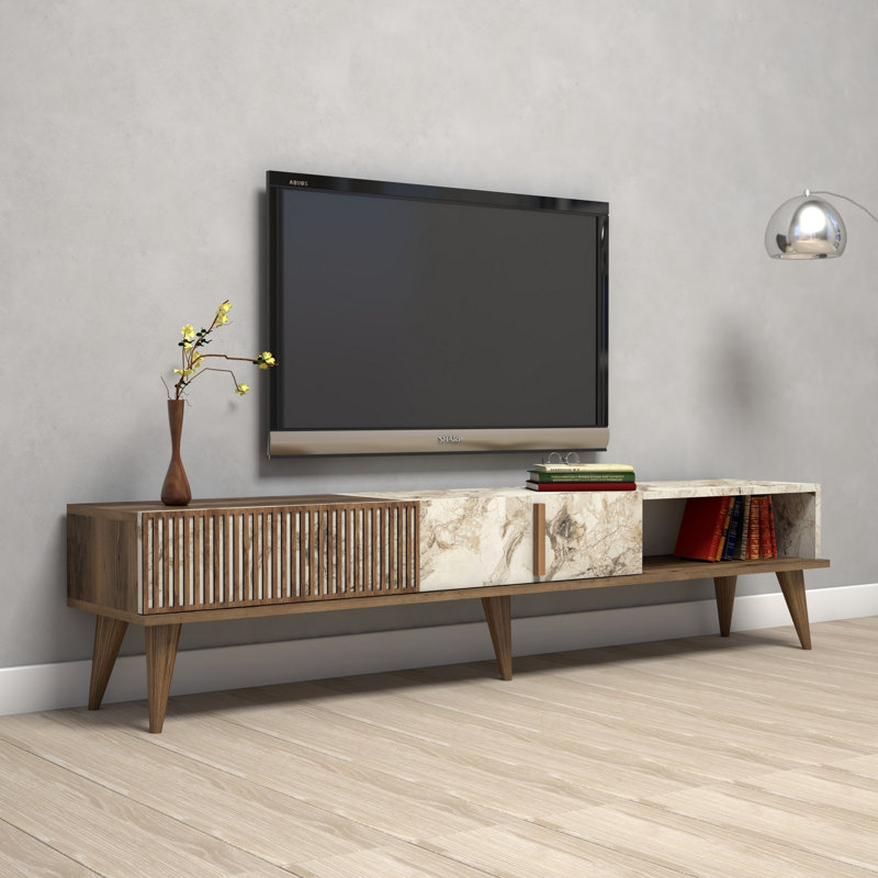 Meuble télé pour téléviseur de 65 po ou moins Reaon, Noyer / blanc