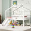 Lit simple mezzanine bas avec glissade, échelle, barrières de sécurité et cadre de toit, lit superposé peu encombrant pour enfants-1865177789