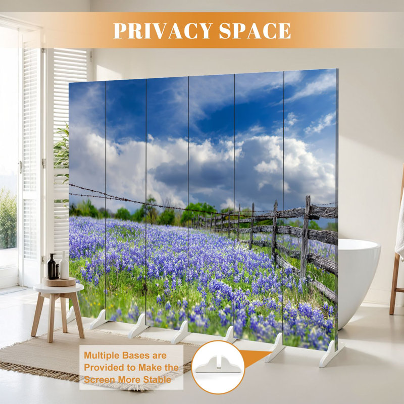 Cloison pliante 6 panneaux séparateurs Royal Cloud Texas Bluebonnets, 6, H 71 po x l 96 po x P 1 po