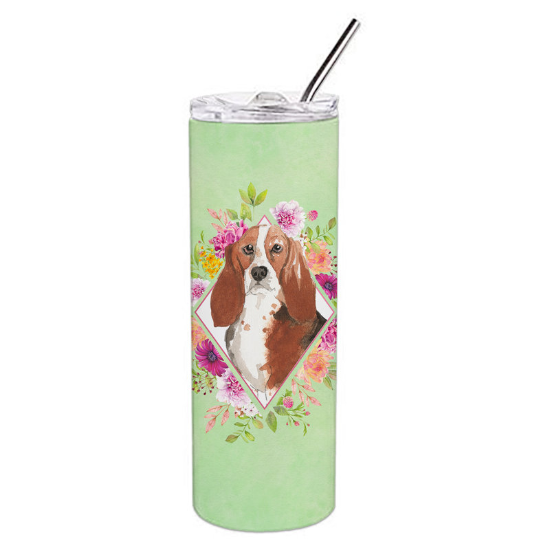 E23BF9F8391D466E9CA4F8DFEBD9A7DB de verre 20 oz à double paroi en acier inoxydable chiot, Basset hound brun, Vert