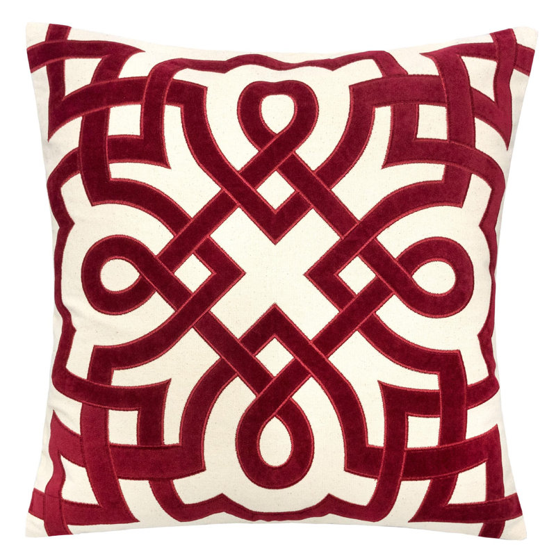Geometric Cotton Outdoor Throw Pillow, Red