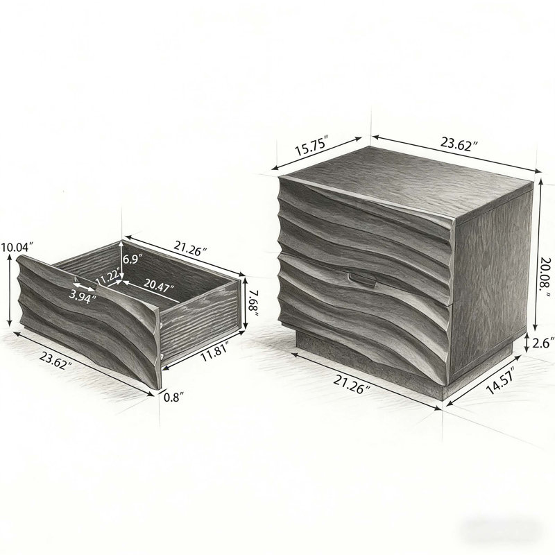 Ensemble de 2 tables de chevet en bois massif, table de chevet avec 2 tiroirs, sans poignées, table de bout de canapé pour le salon, chambres à coucher