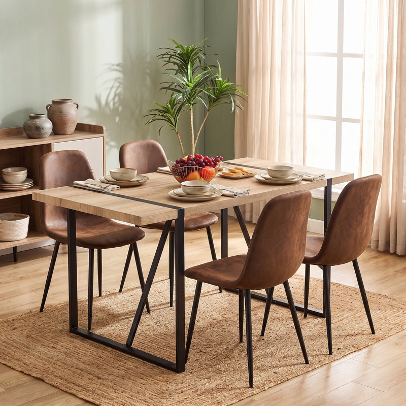 55" Mid-Century Modern Industrial Rectangle Dining Table for Small Spaces, Dark Wood Top / Black Base, 30"H x 55"L x 31.5"W