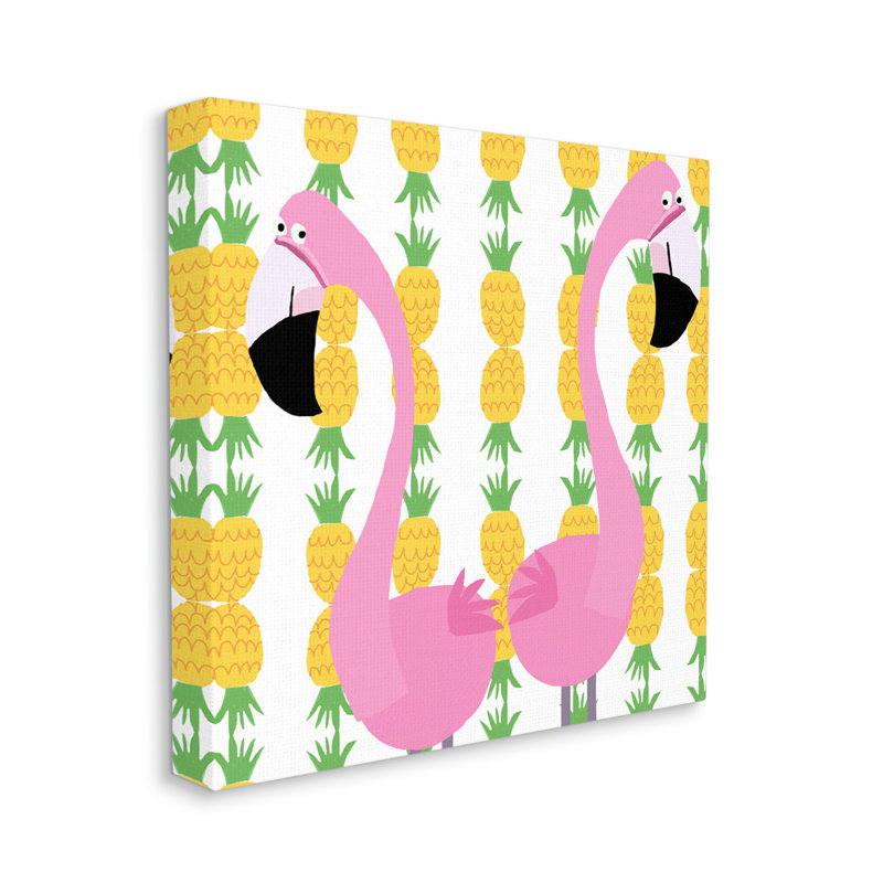Paire de flamants roses pour enfants, art ananas, H 24 po x l 24 po x P 1,5 po, Toile tendue