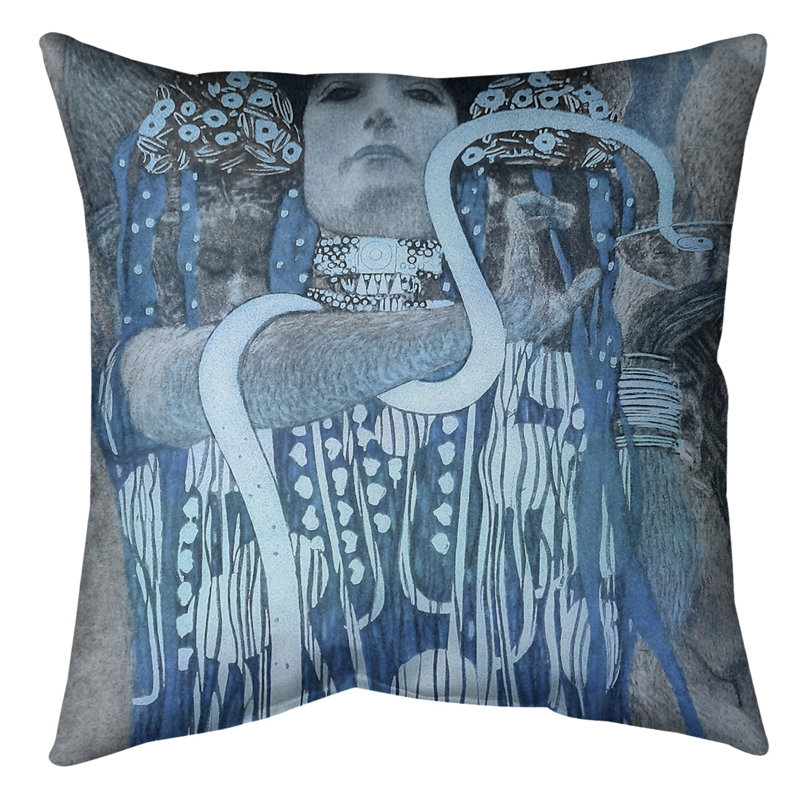 Coussin Gustav Klimt Hygeia, 28 po x 28 po, Bleu