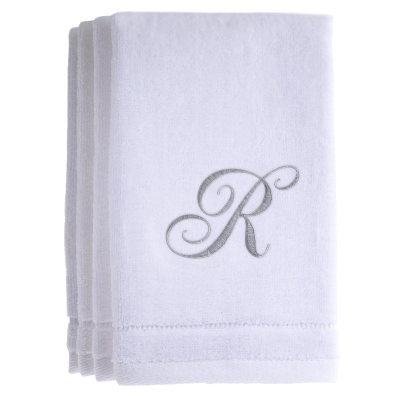 Ensemble de serviettes 4 pièces monogrammées 100% coton, R, Blanc