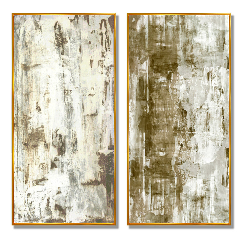 «Brown and Beige Colorfields II», ensemble de 2 photographies sur toile, H 40 po x l 40 po x P 1 po, Cadre flottant doré