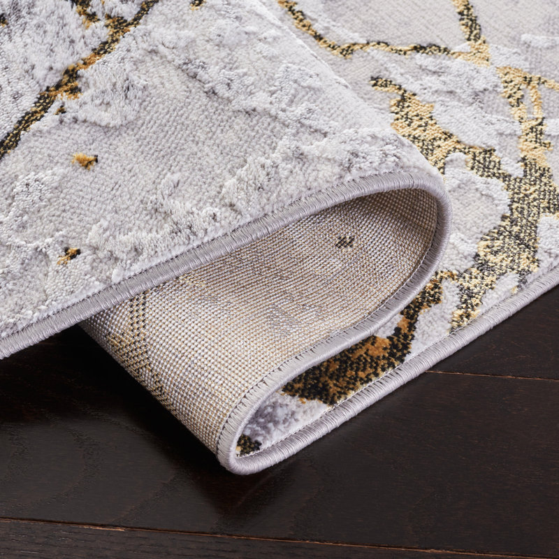 Canipe Gray/Gold Area Rug, Rectangle 5'5" x 7'7"