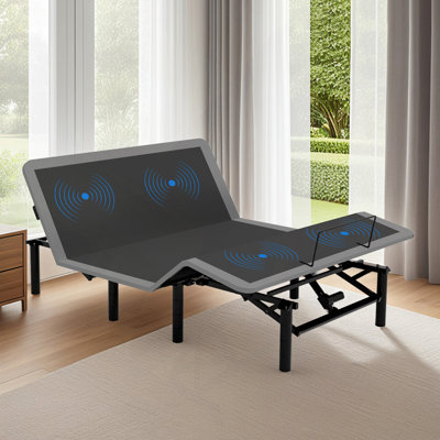 Base de lit réglable avec télécommande sans fil inclinée pour tête et pied de massage, deux types de ports USB: Type-A et Type-C, veilleuse à DEL, 4 pieds réglables en hauteur Assemblage facile