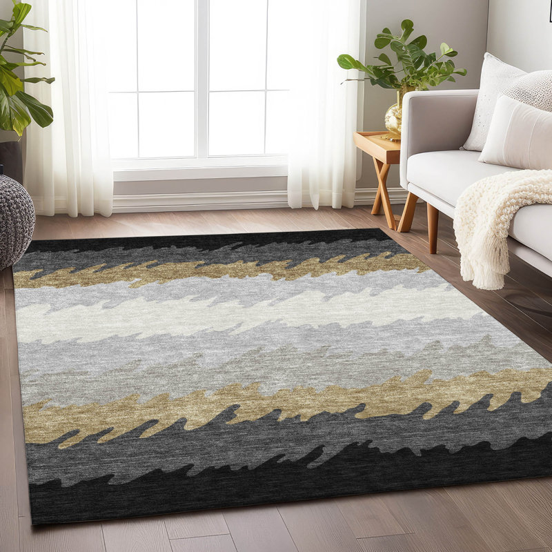 Tapis noir en tweedy lavable à la machine Premium, Rectangle 5 pi x 7 pi 6 po
