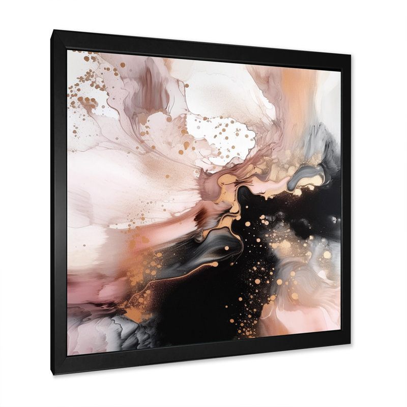 Texture or rose Splash Marble II - art abstrait marbre, salon, Cadre photo noir, H 16 po x l 16 po x P 1 po