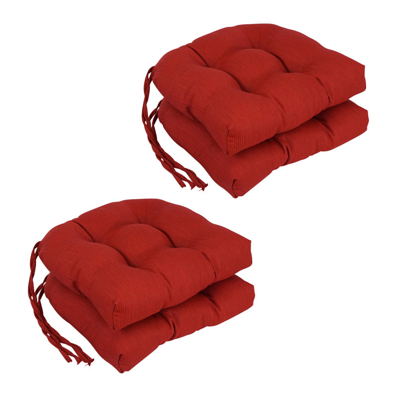 16-Inch Rounded Back Woven Olefin Tufted Outdoor Chair Cushions (Set Of 4), Red