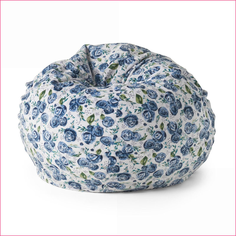 Fauteuil à billes rond 3 pieds, imprimé rose bleue | Tissu | Multicolore