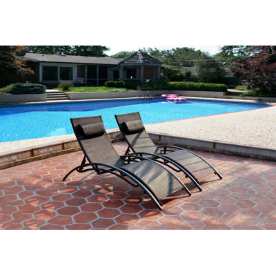 Ensemble de chaise longue d'extérieur 2 pièces, chaises longues avec repose-tête, chaises longues avec 4 positions de dossier réglables pour la piscine, le jardin et le balcon (gris)