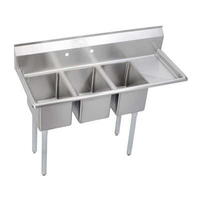 Elkay Dependabilt Stainless Steel 48-1/2" X 19-13/16" X 43-3/4" 16 Gauge Three Compartment Sink W/ 12" Right Drainboard And Stainless Steel Legs