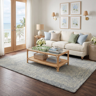 Kempner Blue Ivory Hand-Tufted Abstract Wool Rug