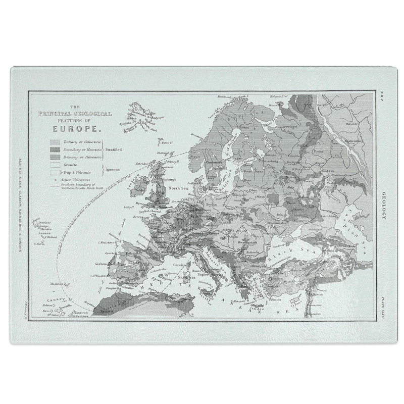 Tempered Glass Vintage Map of Europe by Oliver Goldsmith Chopping Board, 39 cm W x 28.5 cm L