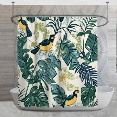 Tropical Birds Shower Curtain -  Nature Bathroom Decor Tropical