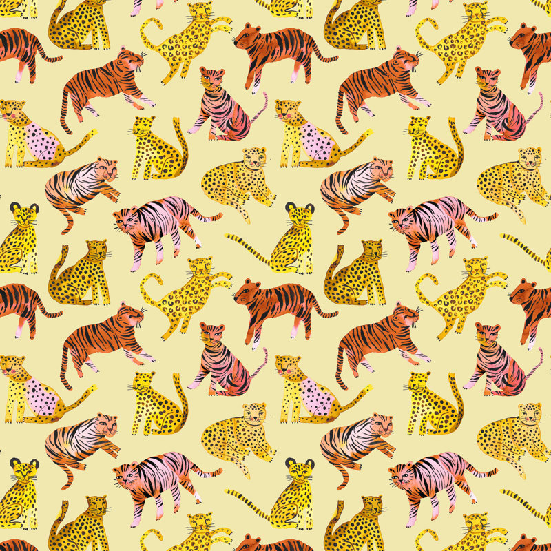 Safari, tigres, léopards, savane - peinture, H 12 po x l 12 po, Encadrement argenté, Non