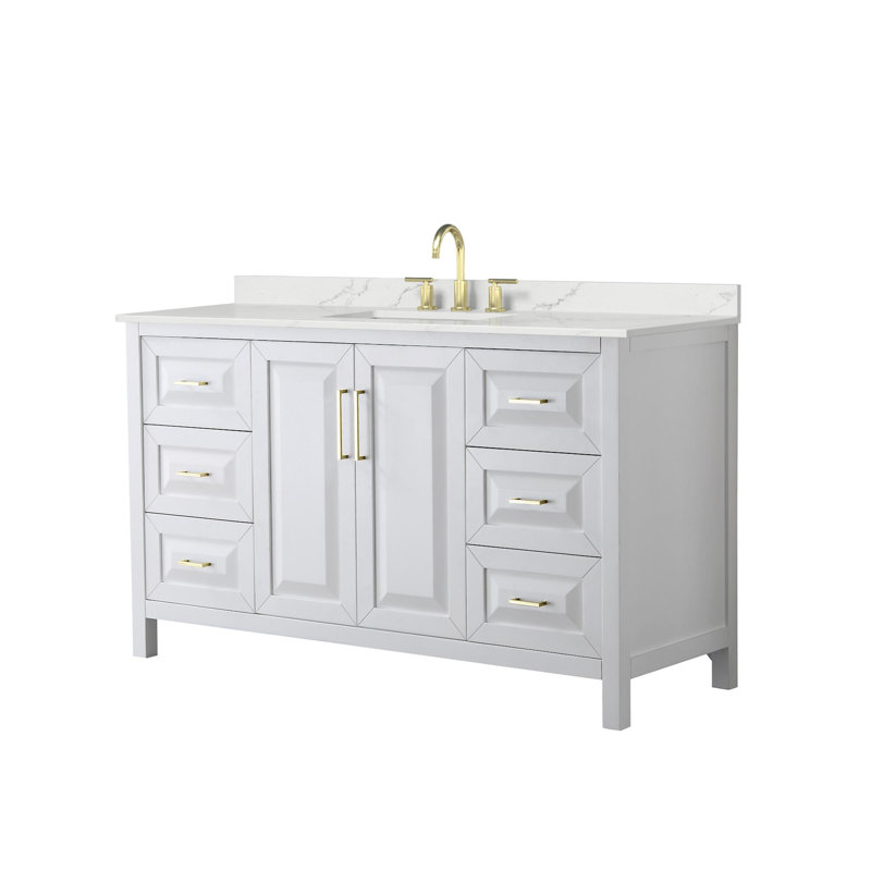 Daria 60'' W Vanity, White, Brushed Gold, White Quartz