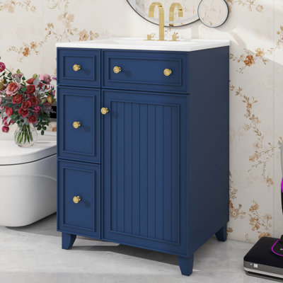 Ensemble de meuble-lavabo moderne en bois 24 po avec lavabo, meuble-lavabo simple avec deux tiroirs et une porte