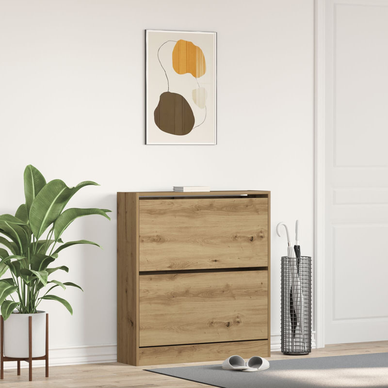 4 Pair Shoe Storage Cabinet, Smoked Oak