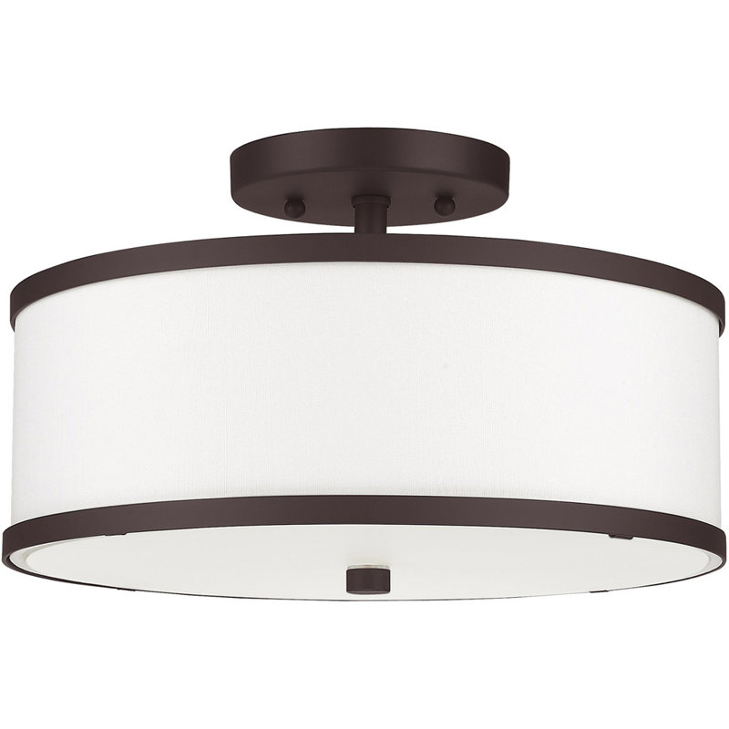 Plafonnier semi-encastré en tissu Enda, H 8 po x l 13 po x P 13 po, Blanc cassé, Bronze