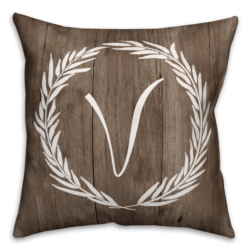  Wreath Initial Throw Pillow, V