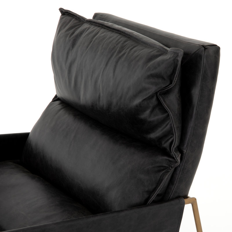 Taryn Side Chair, Sonoma Black Genuine Leather, Aged Brass