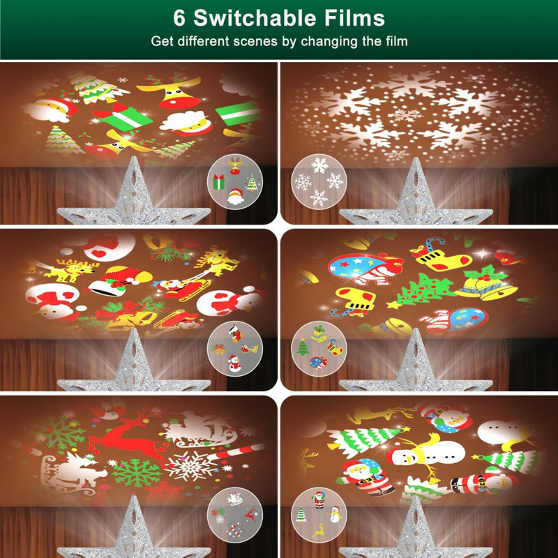 Christmas Tree Topper Lighted with 6 Projection Modes,Christmas Star Tree Topper Built-in LED Rotating Lights