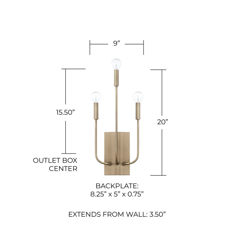 Zander Candle Wall Light, Aged Brass