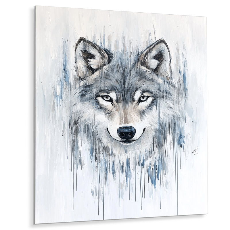 Aquarelle loup sous la pluie II - animaux, décoration murale en métal, loup, H 40 po x l 30 po