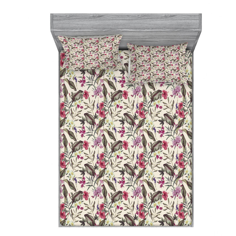 Microfiber Floral Sheet Set, Full Sheet Set with Fitted Sheet