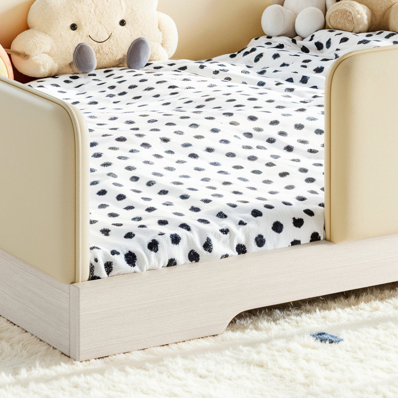 Grand lit beige rembourré en faux cuir Montessori pour enfants avec garde-corps amovibles, Grand lit, Beige