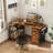 Built-in Outlets L-Shaped Computer Desk with Drawers & Storage Shelves-1421181445-1417777655