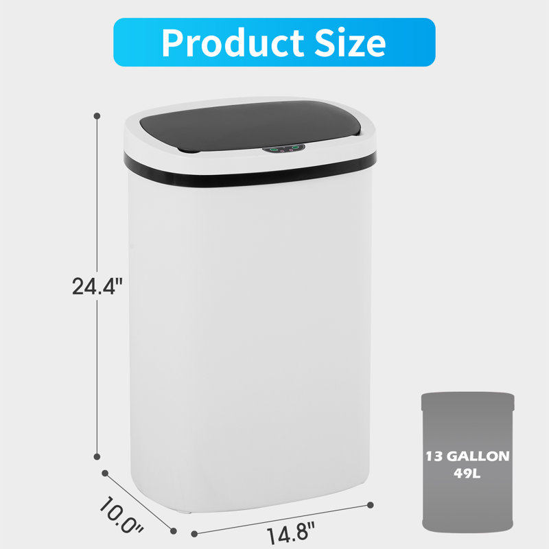 White Plastic Touchless 13-Gallon Kitchen Trash Can