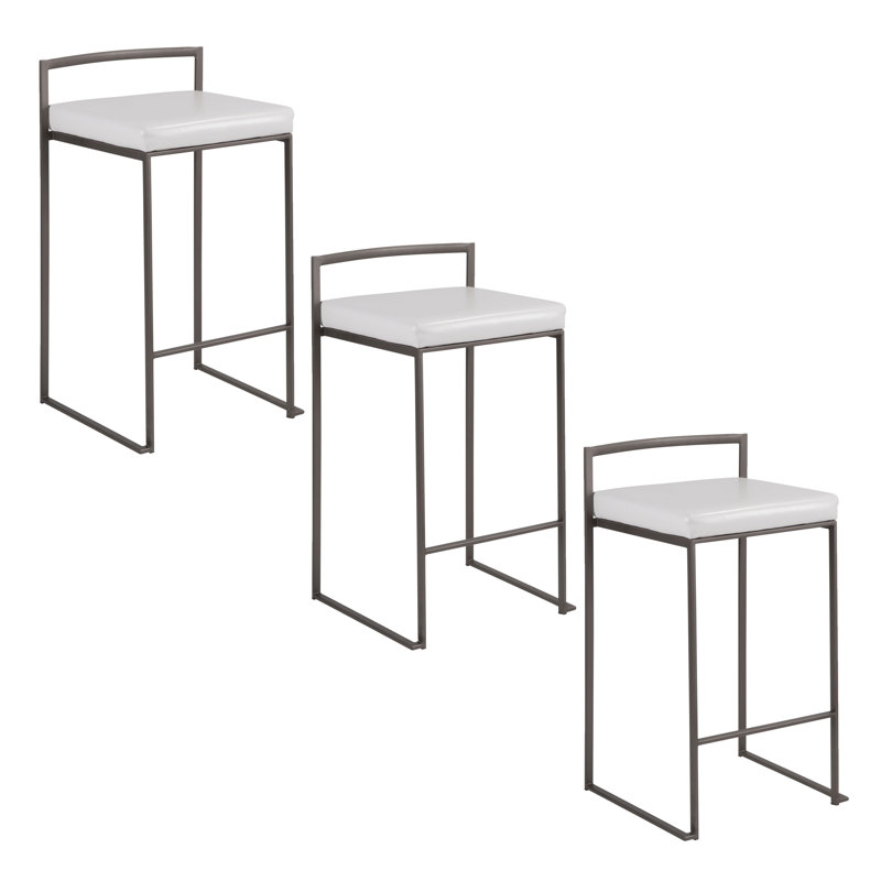 Tabouret de bar et de comptoir empilable Brieon, Tabouret de comptoir (siège d'une hauteur de 27 p, Blanc/Noir