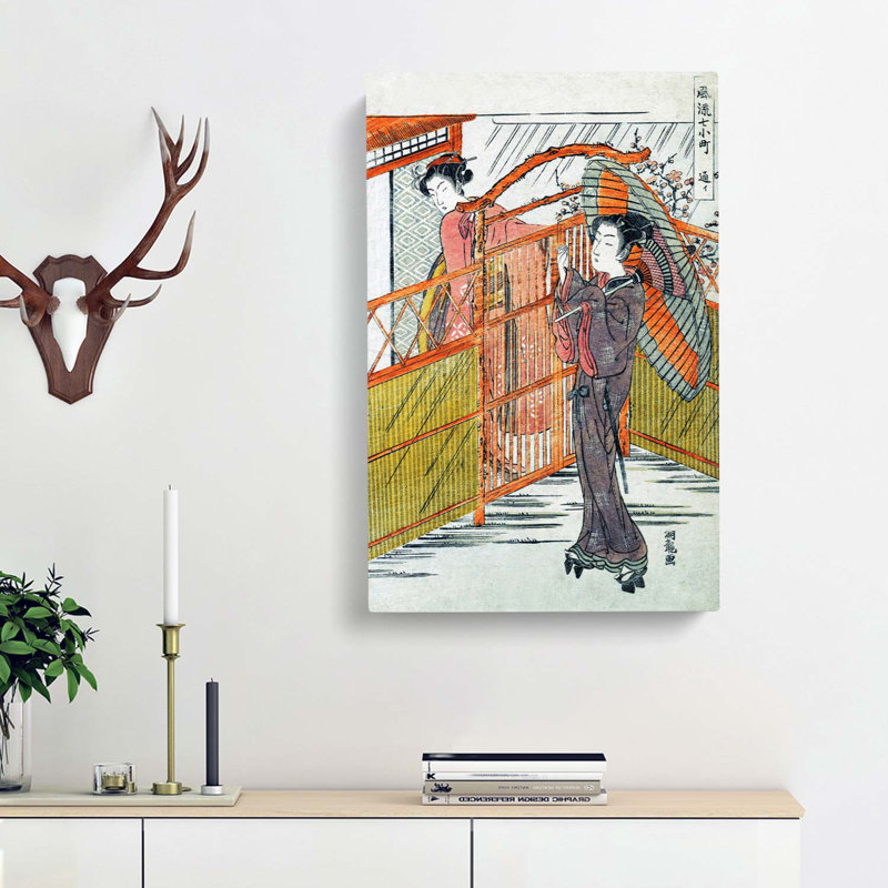 Visiting by Isoda Koryusai - Wrapped Canvas, 76cm H x 50cm W x 3cm D