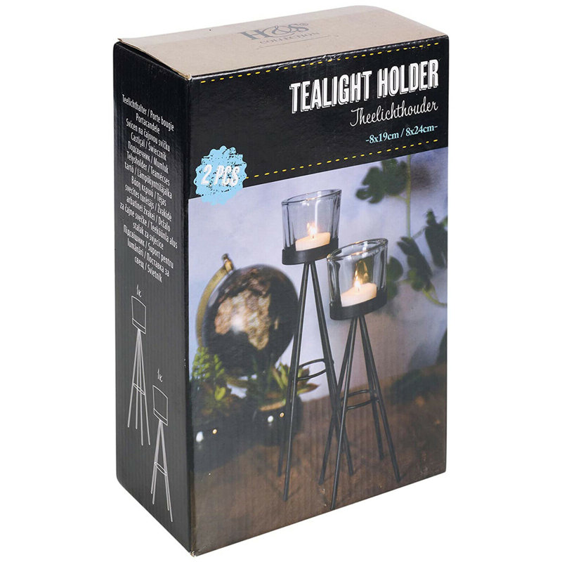2 Piece Metal Tabletop Tealight Holder Set
