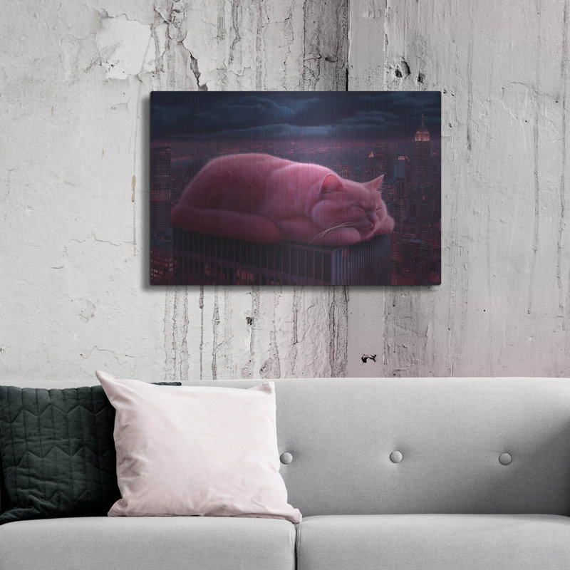 Art mural en métal luxueux «Sleepy Cat» par Ann Klee, 36 po x 24 po