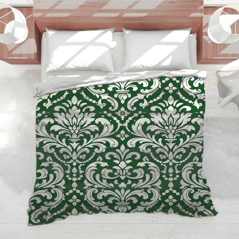 Green White Damask Comforter, Twin