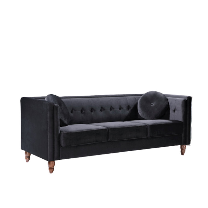 Delos 80'' Velvet Sofa, Black Velvet