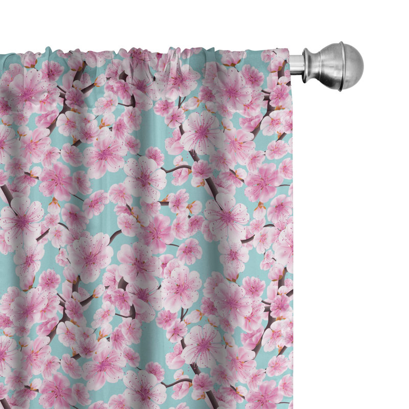 Cherry Blossom Floral Semi-Sheer Rod Pocket Curtain Panel, 28" x 84"