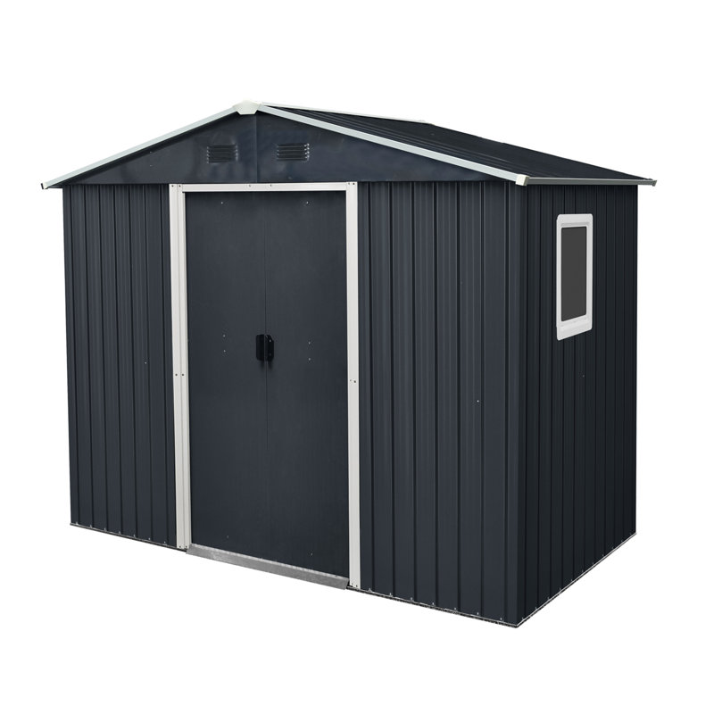 Metal Storage Shed, Black/White, 74.75" H x 93" W x 51.75" D