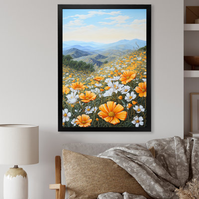 Jaune souci jaune dans un paysage de montagne II sur toile