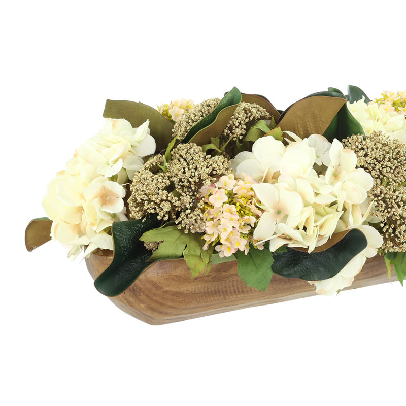 Fall Centerpiece with Hydrangeas and Magnolia Leaves