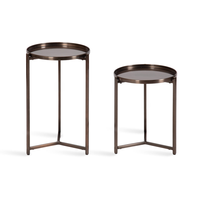 Ensemble de tables en métal Aguilar, Plateau en bronze / base brune