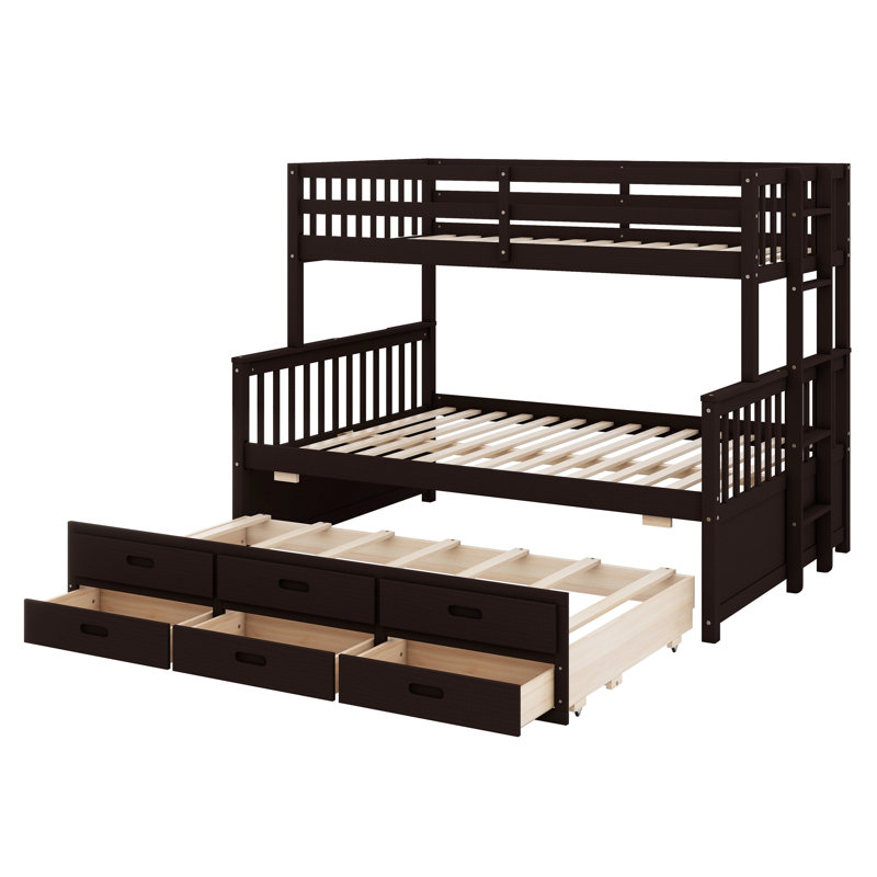 Janada Kids Twin Over Full Bunk Bed with Trundle with Drawers, Espresso
