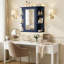 Armoire de rangement murale de salle de bain avec miroir, armoire à pharmacie avec tablette et portes en bois réglables, armoires de rangement montées avec 6 tablettes ouvertes, bleu